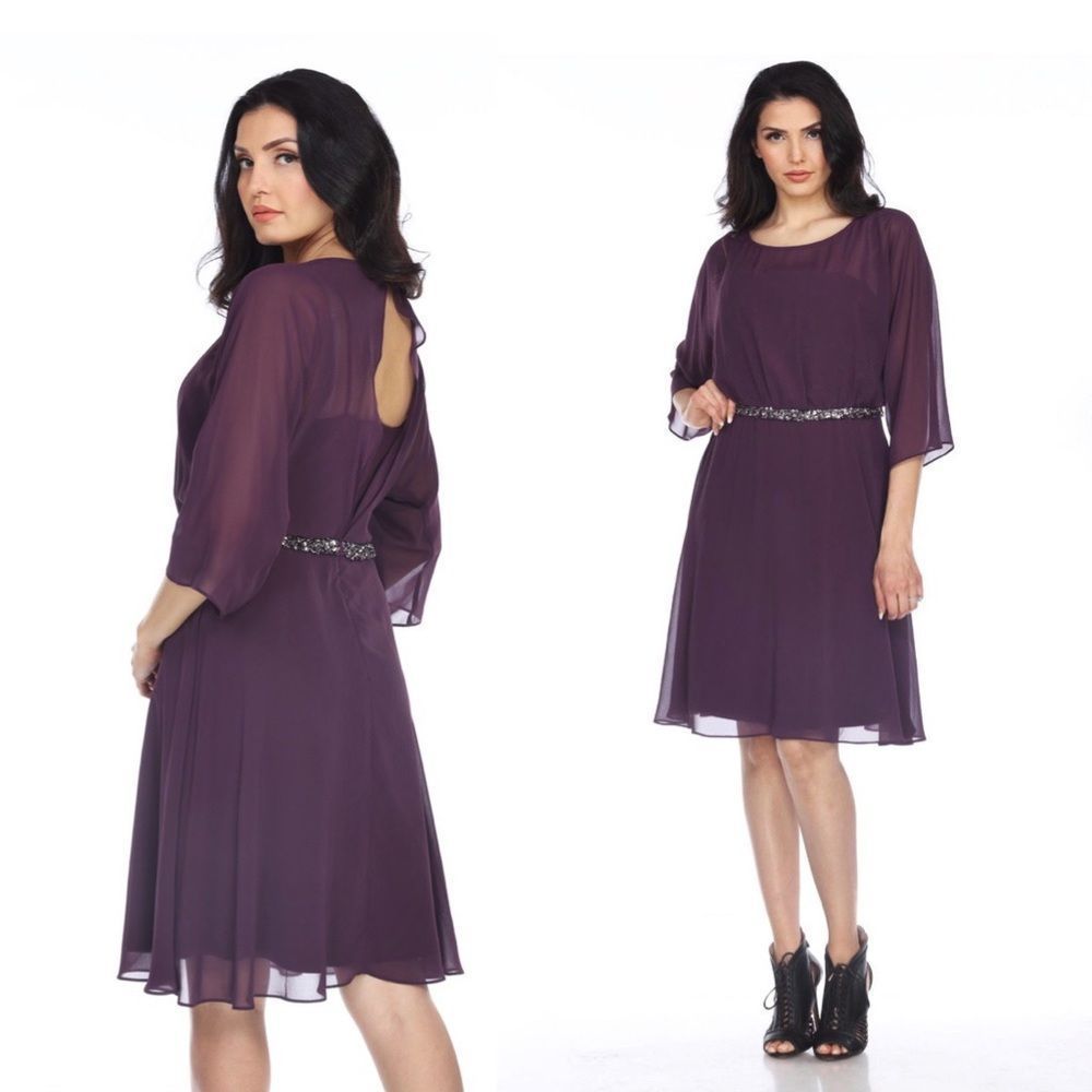 Joseph Ribkoff Amethyst Embellished Chiffon Layered A-Line Dress - Picture 7 of 13
